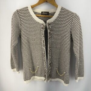 Iperica Italy Brown Cream Zig Zag Knit Cardigan Fringe Chain Detail Size M Fit S